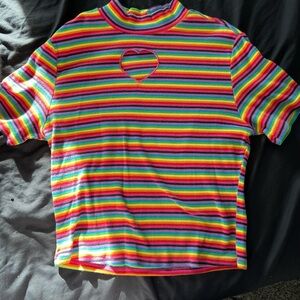 Rainbow Striped Shirt with Heart Cutout